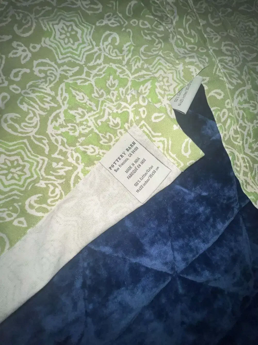Pottery Barn Green and White Floral Block Print Cotton Placemats - Set of 8